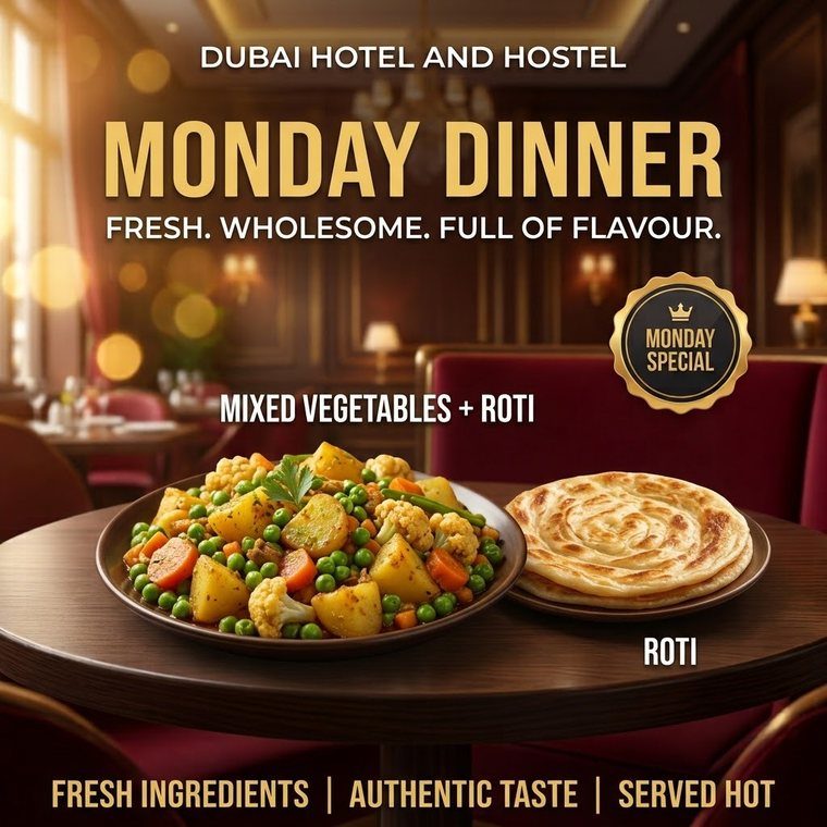 Monday dinner — mixed vegetables with roti