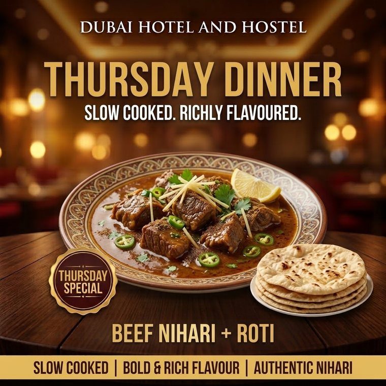 Thursday dinner — beef nihari with roti
