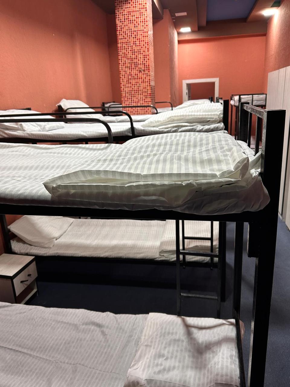 Dormitory aisle with wardrobes